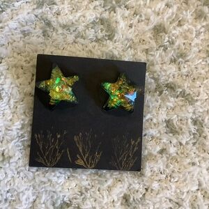 Cosmic Holographic Resin Star Shaped Pierced Fashion Earrings NWT Handcrafted
